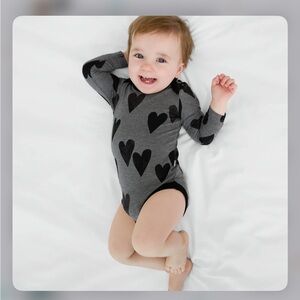 Little Sleepies Heather Heart Print Bamboo Baby Onesie